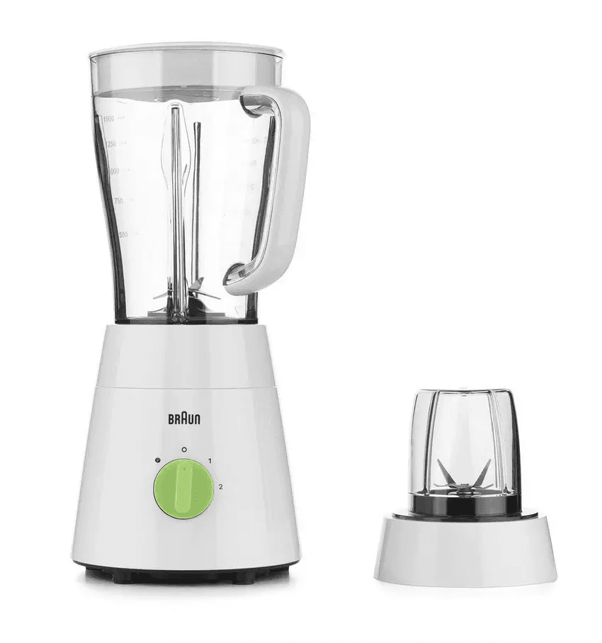 Braun Blender 2 in 1, 500W, 1.75L, 2 Speeds, Pulse Function, 4 Blades System, JB0115WH, White