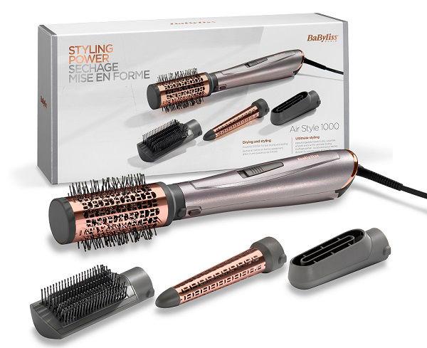 Babyliss Air Styler, 1000W, 2 Heat Setting, Cool Setting, 4 Attachment, Ionic Frizz Control, Heat Glove, AS136SDE, Grey