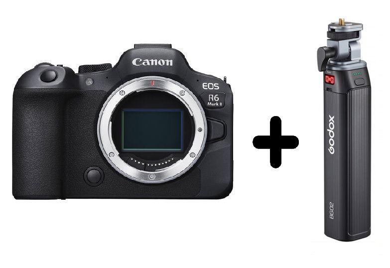 كاميرا كانون EOS R6 Mark II بدون مرآة هيكل فقط + هدية مجانية قبضة بطارية Godox، رأس مائل بزاوية 160 درجة، سعة 95 واط/ساعة، أسود، BG02