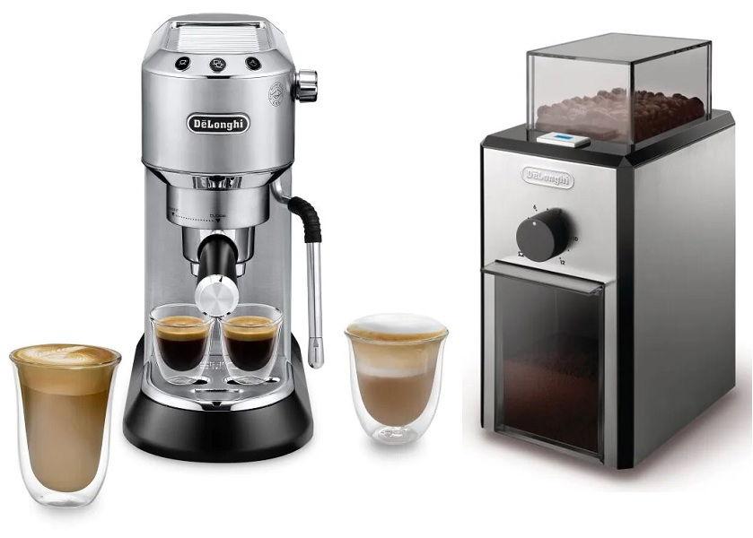 De'Longhi Dedica, Manual Coffee Machine, Barista Pump Espresso and Cappuccino  Machine + De'Longhi Coffee Grinder, Stainless Steel Blade, Dual Safe System, 110W, 120GR  Capacity