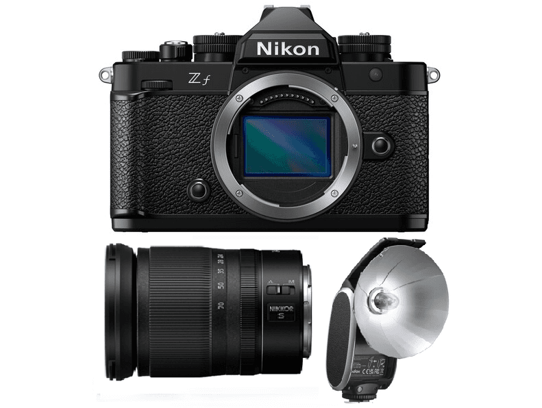Nikon Zf Mirrorless Camera body Only + Nikon Nikkor Z 24-70mm f/4 S LENS + Godox Retro Camera Flash