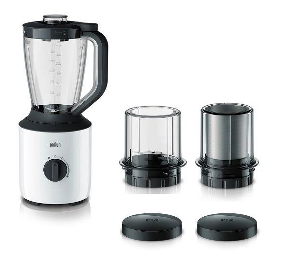 Braun Power Blender, 800W, 2L Capacity, Varaible Speeds, Pulse Function, Chopper Attachmnet, Grinder Attachment, Dishwasher Safe, JB3123WH, White