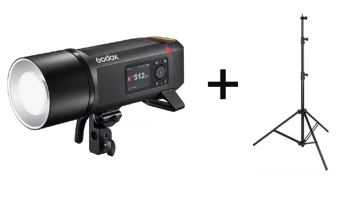 Godox AD800Pro All-in-One Outdoor Flash Strobe, 800Ws, Rechargeable Battery & Bowens Mount, Black + Free Gift Heavy-Duty Air-Cushioned Light Stand JN-288T