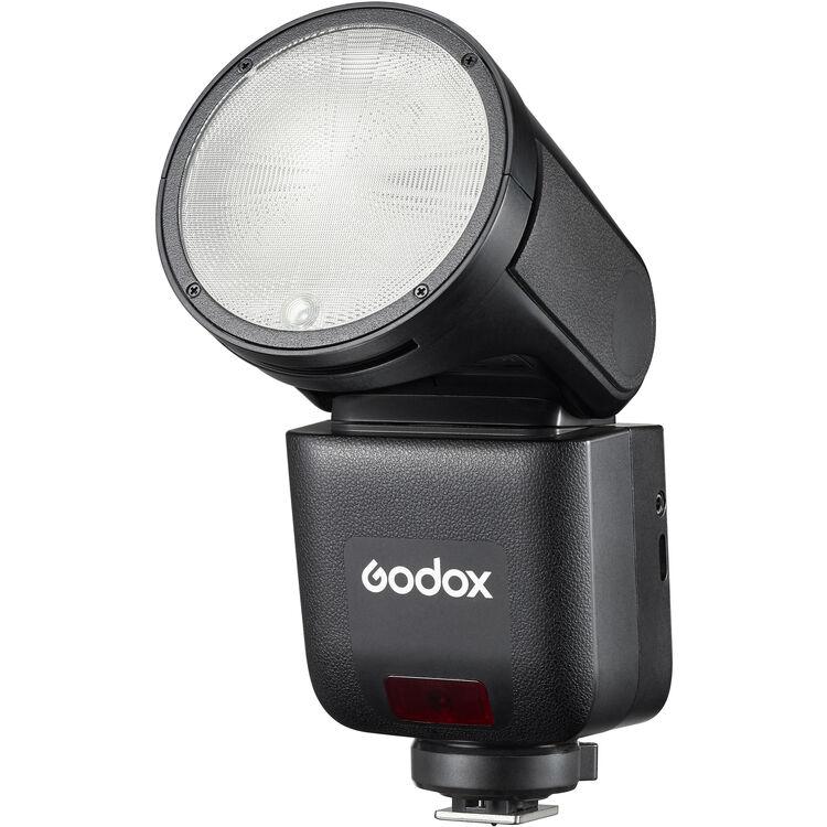 فلاش Godox V1 MID N لكاميرات نيكون، فلاش Speedlite برأس دائري بقوة 2 واط مع شاشة لمس، إضاءة أكثر سطوعًا وتجانسًا، أسود