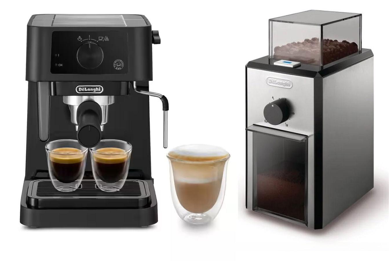 De'Longhi Stilosa, Manual Coffee Machine,Advanced pump espresso, 1100W, 1L + De'Longhi Coffee Grinder, Stainless Steel Blade, Dual Safe System, 110W, 120GR  Capacity