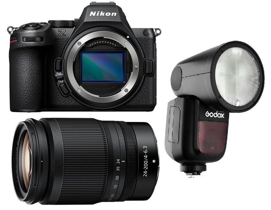 Nikon Z5 II Full-Frame Mirrorless Camera Body, VOA170AM + Nikkor Z 24-200mm f/4-6.3 VR Lens, JMA710DA + Free Gift Godox TTL LI-ION Round Flash for Nikon, V1N