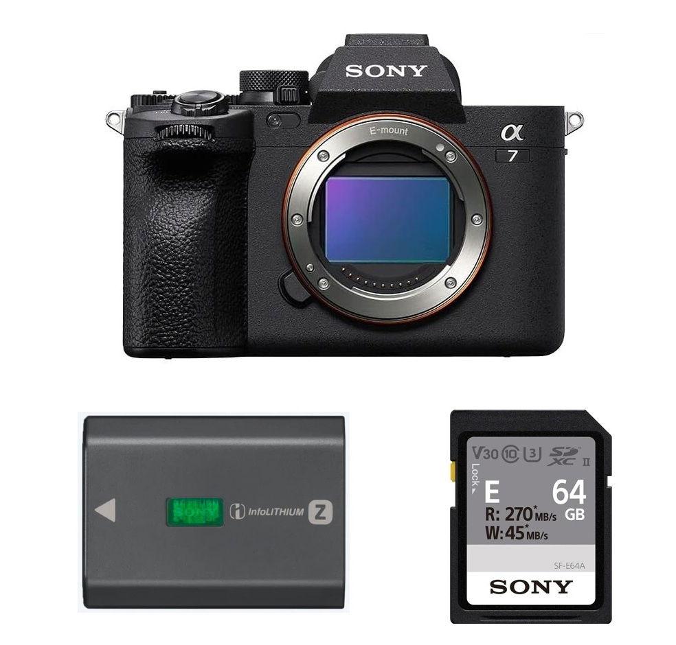 كاميرا سوني α7R V عالية الدقة ذات الإطار الكامل ILCE-7RM5 + هدية مجانية بطاقة ذاكرة Sony UHS-II SDXC من سلسلة E بسعة 64 جيجابايت + حزمة بطارية قابلة لإعادة الشحن من سلسلة Z من سوني