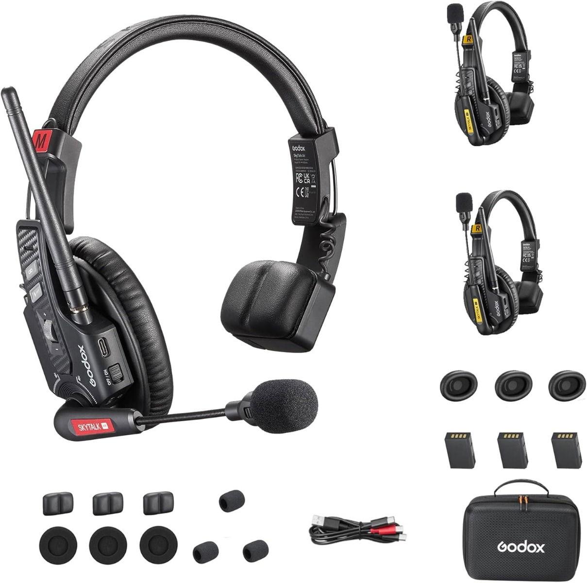 GODOX SkyTalk Air 3S Wireless Intercom Headset System,2.4GHz 500m/1640ft Wireless Communication Headset 20H Worktime with Noise Reduction, for 3-Person