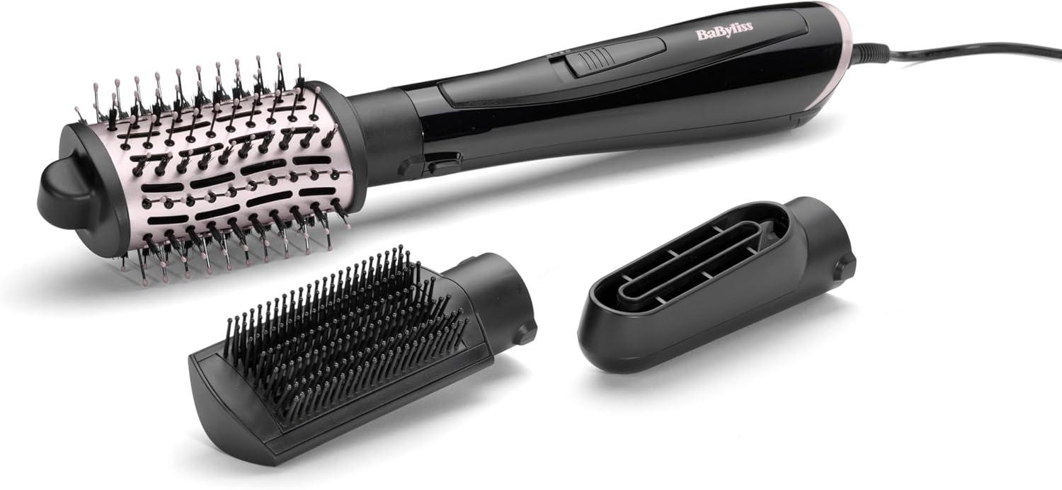 BaByliss Air Style Smooth 1000 3-in-1 Hot Air Brush, 1000 Watt, Ideal for Blow Drying, Straightening, and Creating Volume, Professional Styling Tool, AS128SDE, Pouch Black