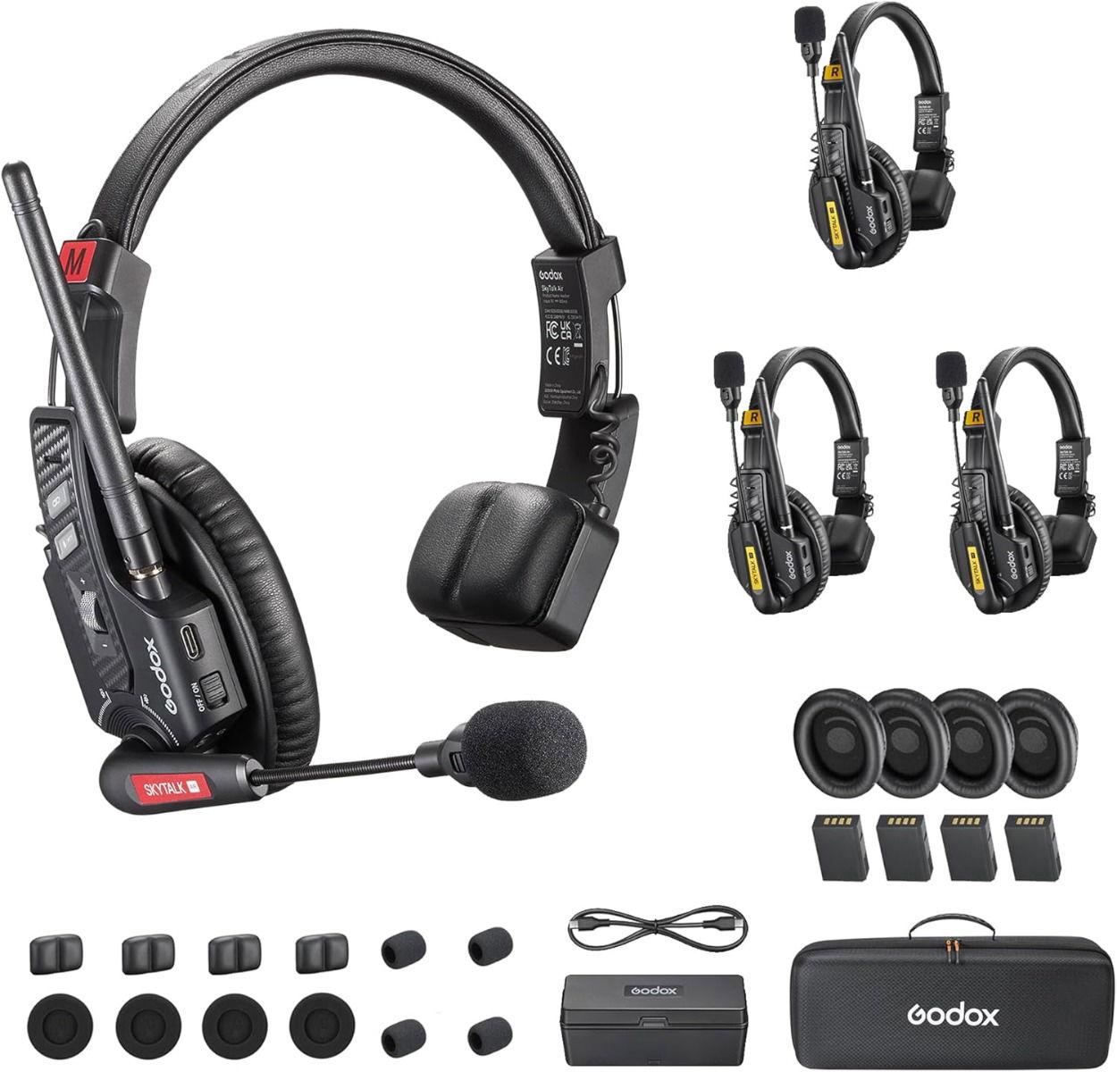 GODOX SkyTalk Air 4S Wireless Intercom Headset System,2.4GHz 500m/1640ft Wireless Communication Headset 20H Worktime with Noise Reduction, for 4-Person