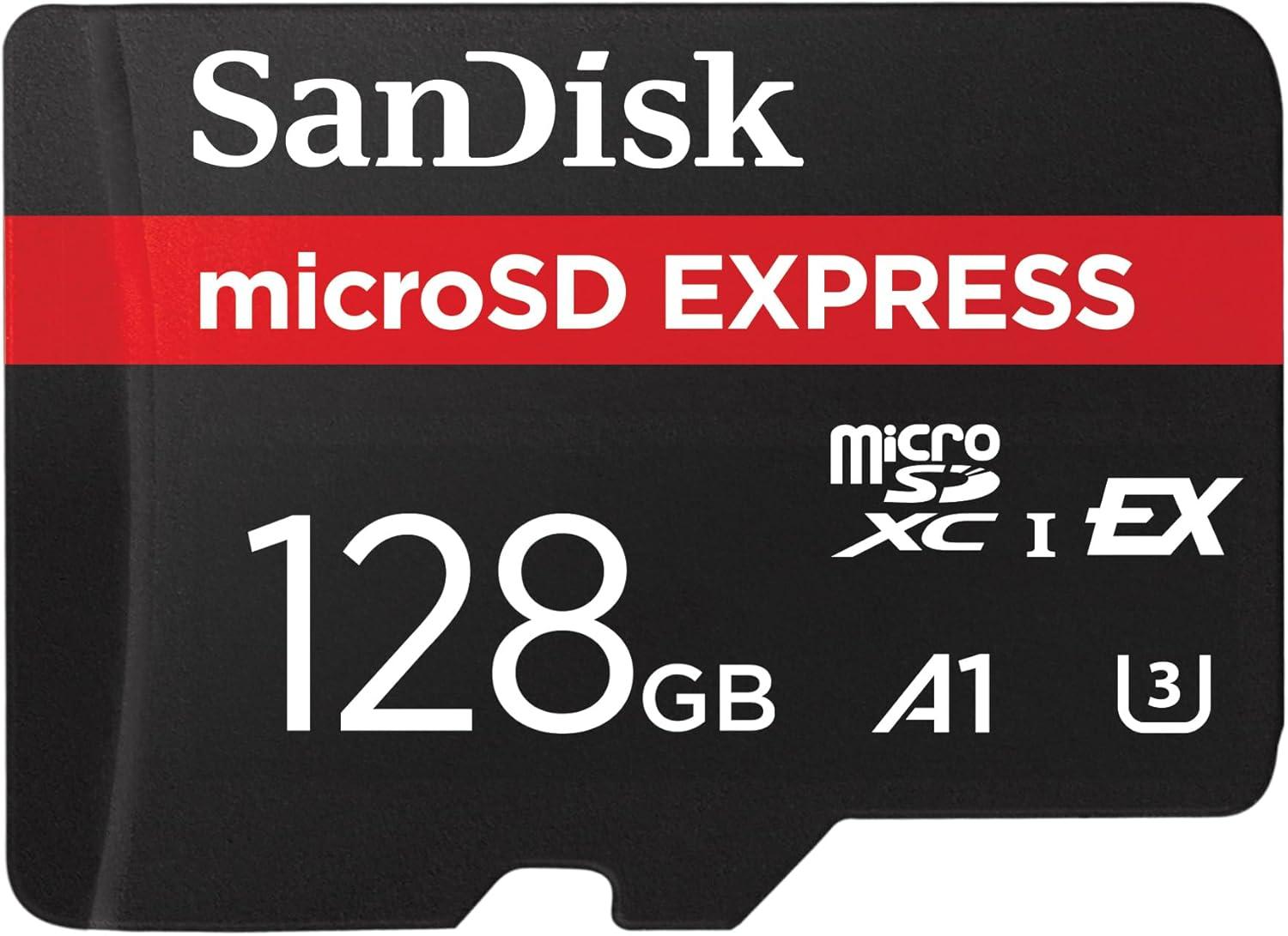 بطاقة سانديسك إكسبريس microSD، سعة 128 جيجابايت، سرعة قراءة تصل إلى 880 ميجابايت/ث، سرعة كتابة تصل إلى 480 ميجابايت/ث، كتابة مستدامة تصل إلى 100 ميجابايت/ث، U3، C10