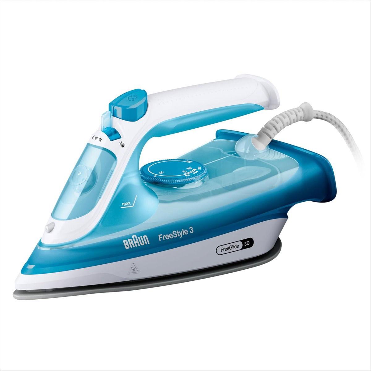 Braun FreeStyle 3 Steam Iron, 2400W, 270ml Tank, 3D FreeGlide Technology, SuperCeramic Sole, Ultimate FastClean, FI3144, Blue