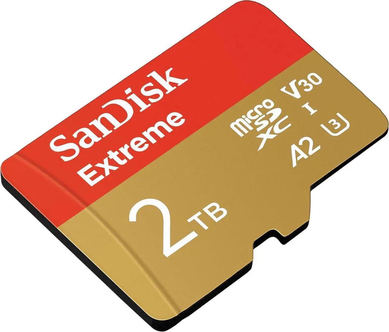 بطاقة سان ديسك إكستريم ميكرو SDXC UHS-I سعة 2 تيرابايت بسرعة قراءة تصل إلى 240 ميجابايت/ثانية وسرعة كتابة تصل إلى 140 ميجابايت/ثانية بدون محول