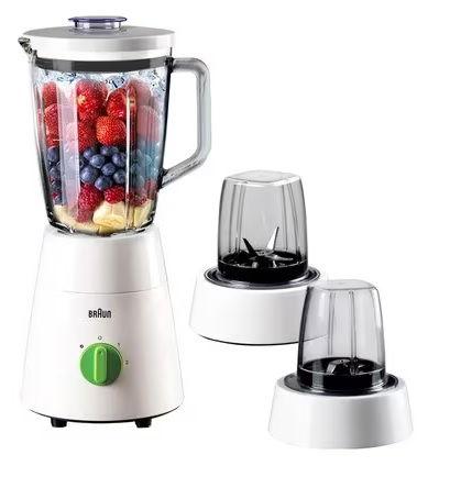 Braun Blender 3 in 1, 500W, 1.75L, Glass Jug, 2 Speeds, Pulse Function, Multi Mill, Grinder Mill, JB0153WH, White