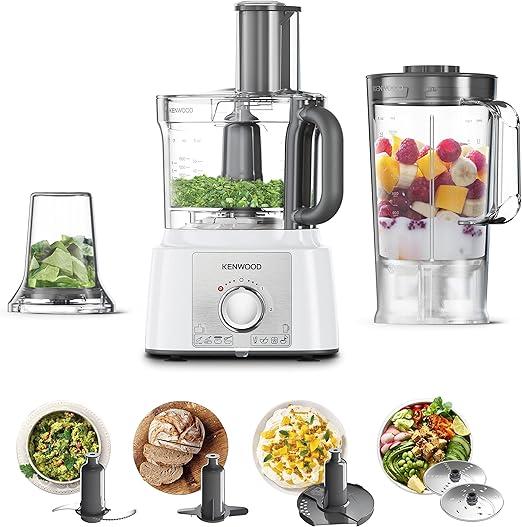 Kenwood Food Processor, 1000W, 3L Bowl, 1.5L Blender Bowl, Multi Mill, 7 Processing Tools, FDP65.400WH, White