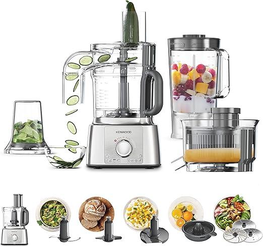 Kenwood Food Processor, 1000W, 3L Bowl, 1.5L Blender, 11 Processing Tools, Multi Mill, Grinder, Juicer extractor, Whisk, Dough Maker, Citrus Juicer, Salad Maker, FDP65.880SI, Silver