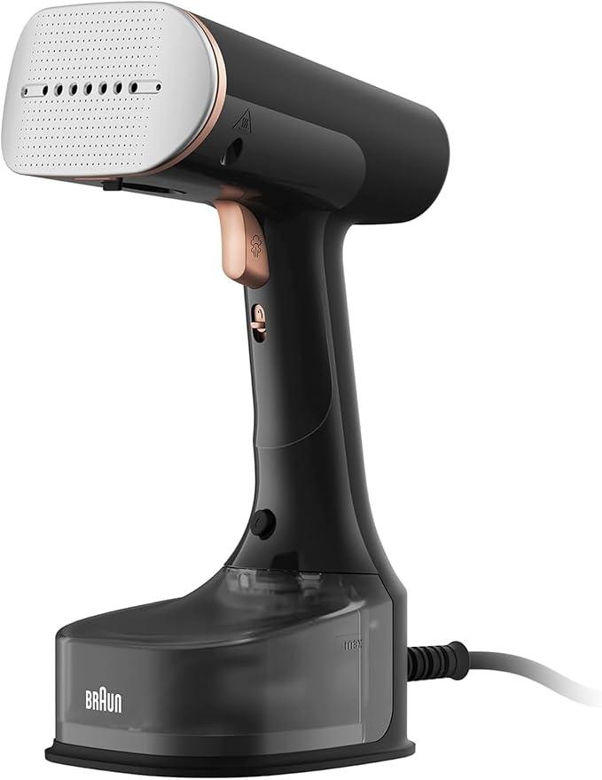 Braun QuickStyle7 Handheld Garment Steamer, 1600W, Dual FreeGlide 3D Technology, FastSteam Technology, Steam 35 g/min, Water Tank 250 ml, 3m Cable, Ready in 35 Second, GS7077BK, Black