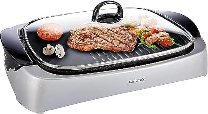 Kenwood Health Grill, 2000W, Glass Lid, Variable Temperature Control, Drip Tray, Oil Draining Channels, HG266006, Black