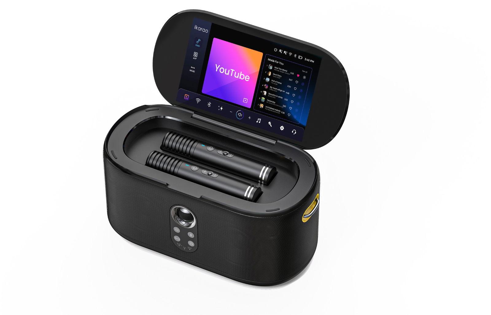 ايكارو مكبر صوت كاريوكي ، مع شاشة عرض كلمات الأغاني، شاشة 10.1 بوصة، 280 واط، ميكروفونان لاسلكيان، معادل صوت أوتوماتيكي، شحن ذاتي، Shell S1، أسود