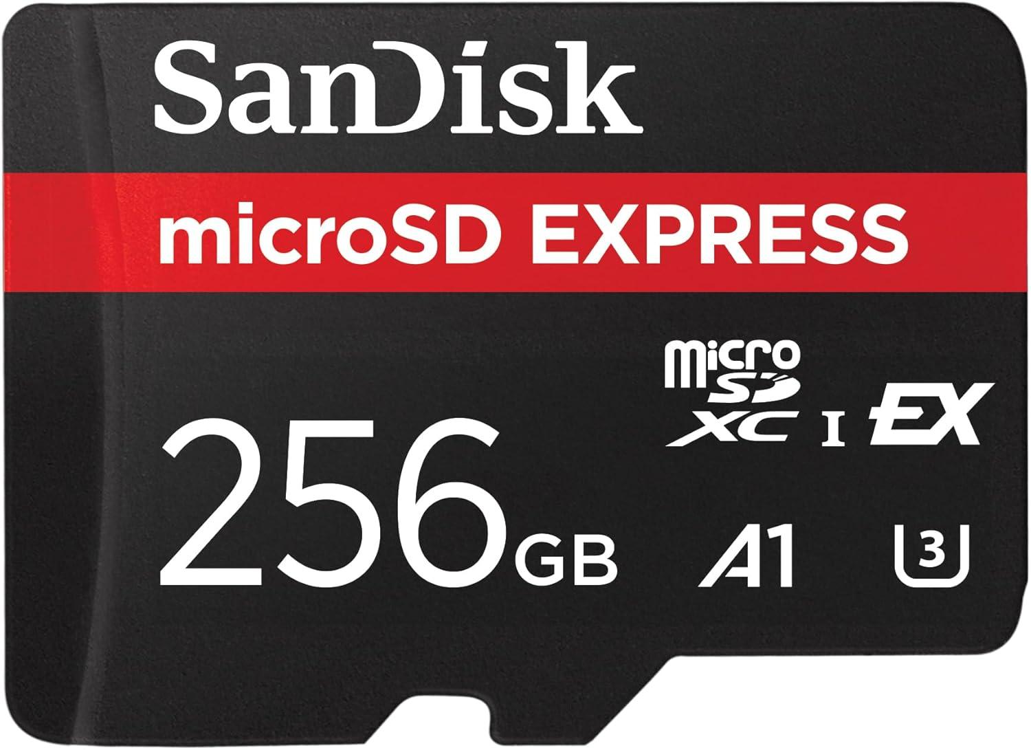 بطاقة سانديسك إكسبريس microSD، سعة 256 جيجابايت، سرعة قراءة تصل إلى 880 ميجابايت/ث، سرعة كتابة تصل إلى 650 ميجابايت/ث، كتابة مستدامة تصل إلى 210 ميجابايت/ث، U3، C10