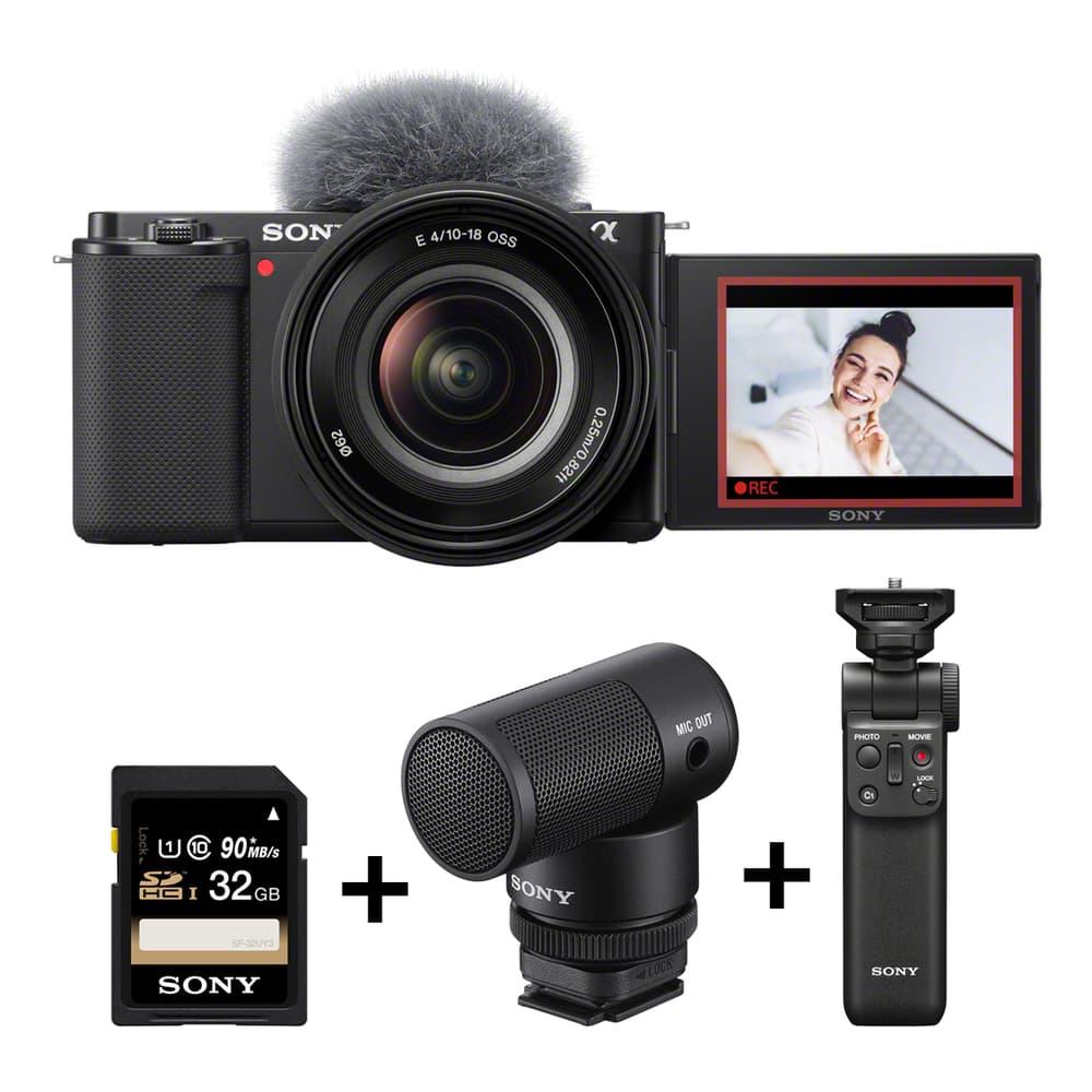 Sony ZV-E10 vlog Camera with Shooting Grip Wireless Remote Commander Wireless Microphone (ZV-E10+GRIP+MIC+32)