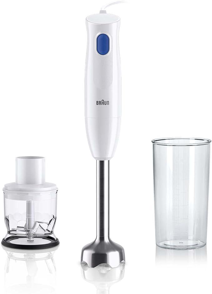 Braun Multi Quick 1, 450W, Hand Blender, One Speed, 0.350L Chopper, 0.600L Beaker, Dishwasher Safe, MQ10.201MWH, White