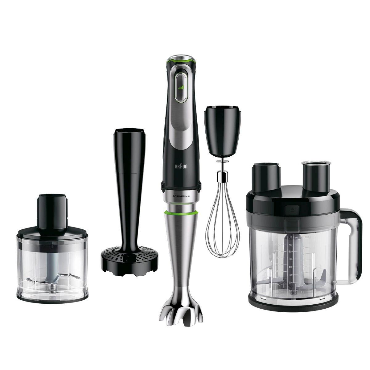 Braun hand Blender, Multi quick 9, 1200W, 3.2L Food Processor, 0.600L Beaker, 0.500L Chopper, Whisk, Potato Masher, Stainless Steel Shaft, Splash Control, MQ9187XLI, Black