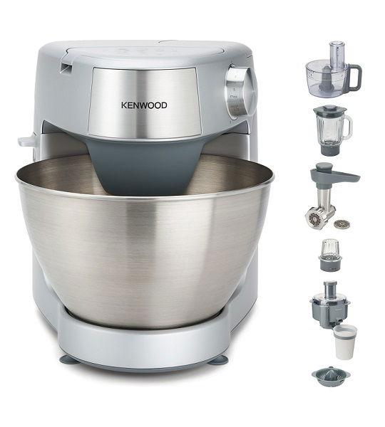 Kenwood Kitchen Machine, 1000W, 4.3L Stainless Steel Bowl, Prospero 10 Attachments, Variable Speed, K-Beater, Whisk, Dough Hook, Glass Blender, Meat Grinder, Food Processor, Juicer, Citrus Juicer, Multi Mill, KHC29.W0SI, Silver