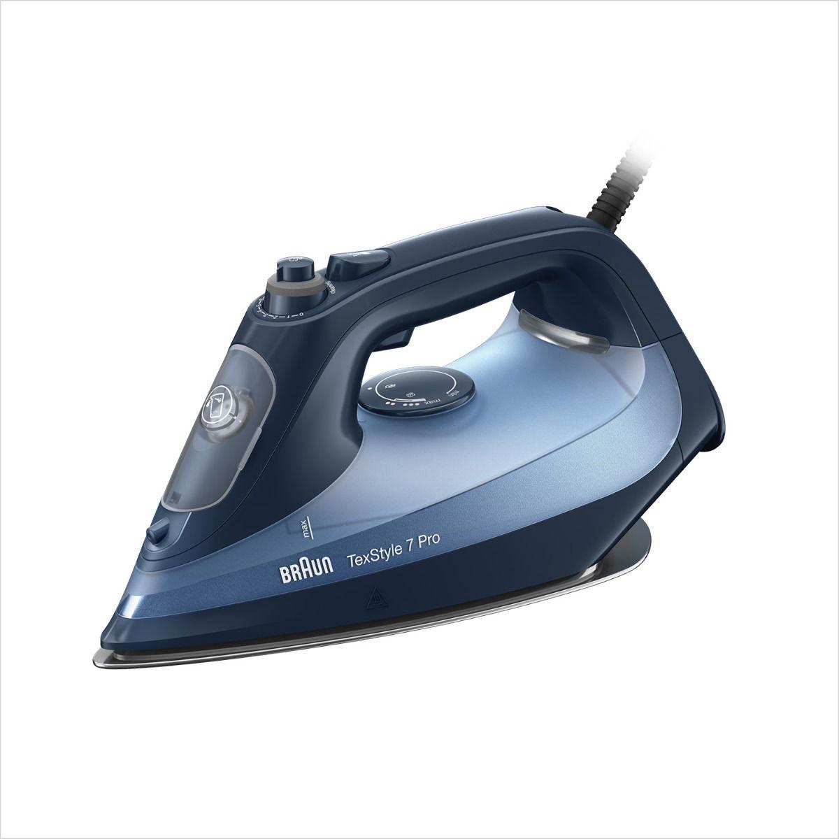 Braun Steam Iron, 3000W, EloxalPlus Free Glid Soleplate, 225g Steam Shot per Minute, Anti Drip, Self Cleaning, Anti Calc, 300ML Tank Capacity, SI7160BL, Blue