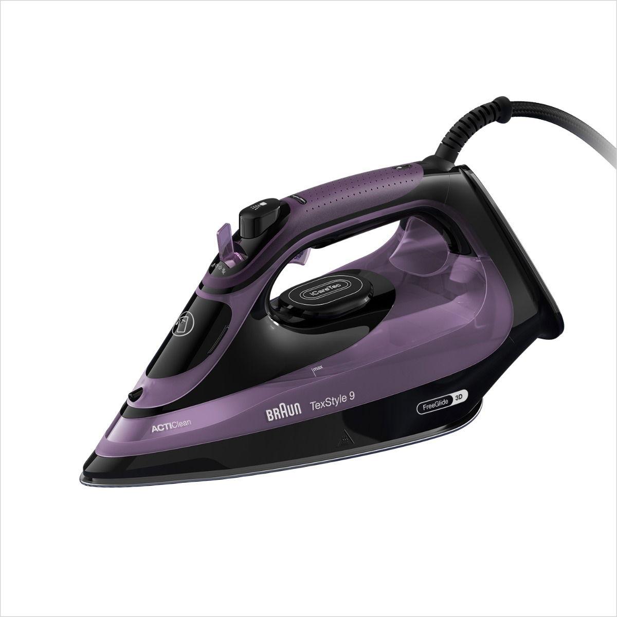 Braun Texstyle 9 Iron, 3100W, Steam Boost 250g, Steam rate 60 g/min, Turbo steam, Smart I care, Quick Heating, curving soleplate with FreeGlide 3D Technology, 330ml, ActiClean System, SI9661VI, Purple