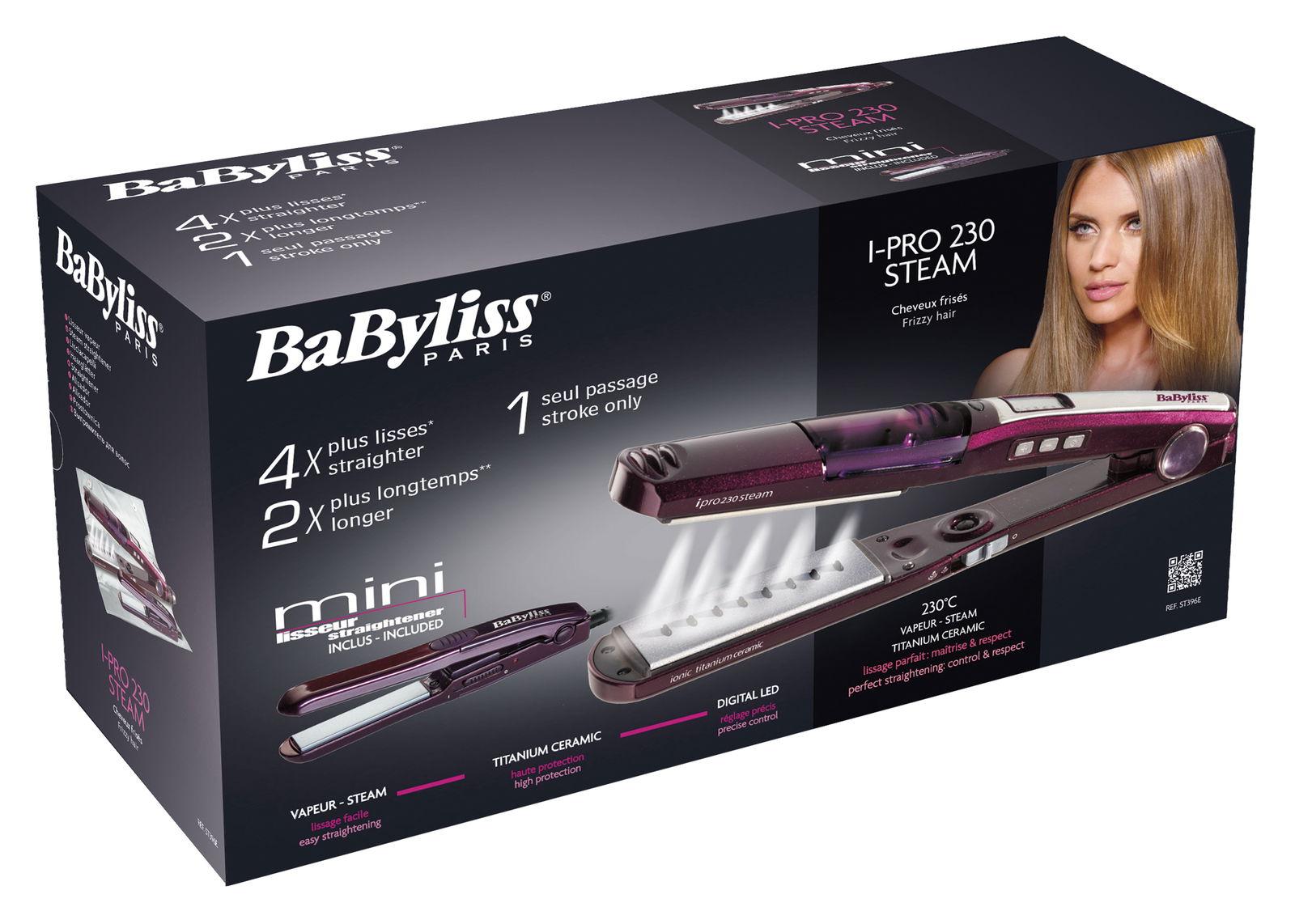 Babyliss Hair Steam Straightener, Up to 230°, 5 Heat Settings, LED Display, Titanium Ceramic Coating, Ionic Setting, I Temperature Technology, B079RLYJ72, Purple