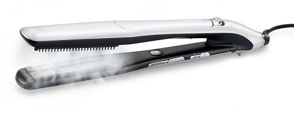 Babyliss Hair Steam Straightener, Up to 210°, 5 Heat Settings, 16 Steam Outlets, Up To 4g Steam Power, 30ml Water Capacity, Straightening Comb Attachment, Auto Shut Off, Silicon Sleeve, Heat Mat, ST595SDE, Silver