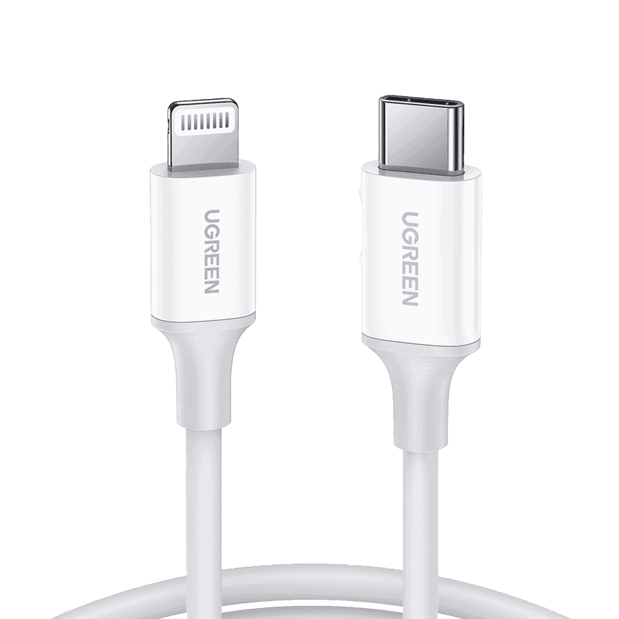 Ugreen Charging and Sync Data Cable USB-C to Lightning 1m, 60W, Charge 2x Faster with MFi, Rapid 3A PD Charge, 10493, White