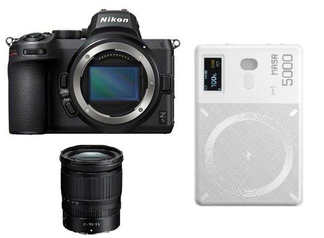 كاميرا نيكون Z5 مع عدسة 24-70 F/4، كاميرا بدون مرآة كاملة الإطار، VOK040XM + هدية مجانية جهاز إضاءة LED RGB من جودوكس MA5R وبنك طاقة