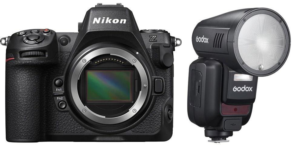 Nikon Z8 Mirrorless Camera, VOA100AM + Godox Round Camera Flash for Nikon, V100-N