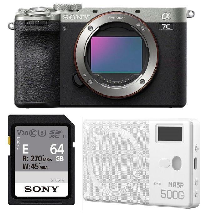 كاميرا سوني ILCE-7CM2 صغيرة الحجم ذات إطار كامل فقط + هدية مجانية مصباح Godox MA5R RGB LED وبنك طاقة + بطاقة ذاكرة Sony UHS-II SDXC من سلسلة E بسعة 64 جيجابايت