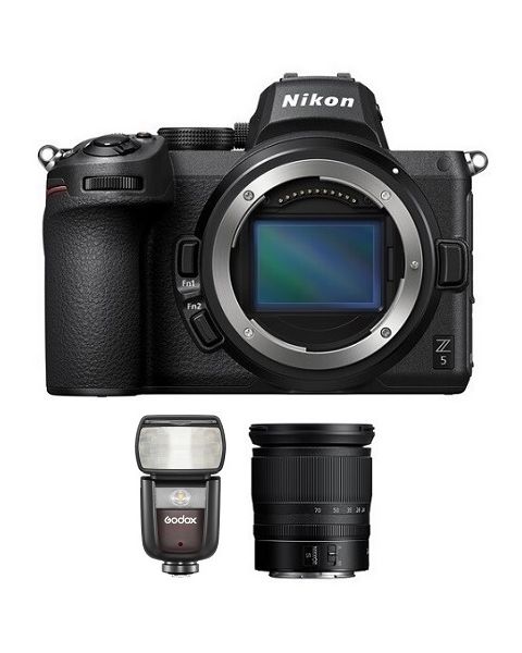 كاميرا نيكون Z5 بدون مرآة (VOA040AM) + عدسة 24-70 + بطاقة عضوية + فلاش V860III