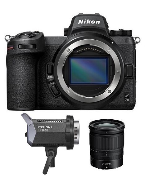 نيكون كاميرا Z7 II + عدسة 24-70 + إضاءة LA200D من جودوكس + بطاقة عضوية (VOA070AM)
