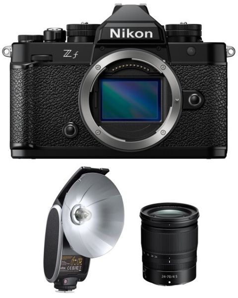 نيكون Zf ميرورليس كاميرا هيكل فقط + عدسة 24-70 + جودوكس ريترو فلاش + بطاقة عضوية نيكون (VOA120AM)