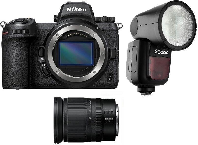 كاميرا نيكون Z6 II بدون مرآة هيكل فقط + عدسة نيكون Z 24-70 مم f/4 S + هدية مجانية فلاش جودوكس TTL LI-ION دائري لكاميرات نيكون، V1N