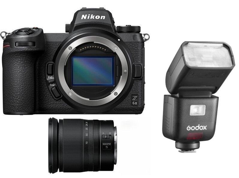 كاميرا نيكون Z6 II بدون مرآة هيكل فقط + عدسة نيكور Z 24-70 مم f/4 S+ هدية مجانية فلاش Godox Ving TTL المثبت على الكاميرا لكاميرات نيكون، V480N