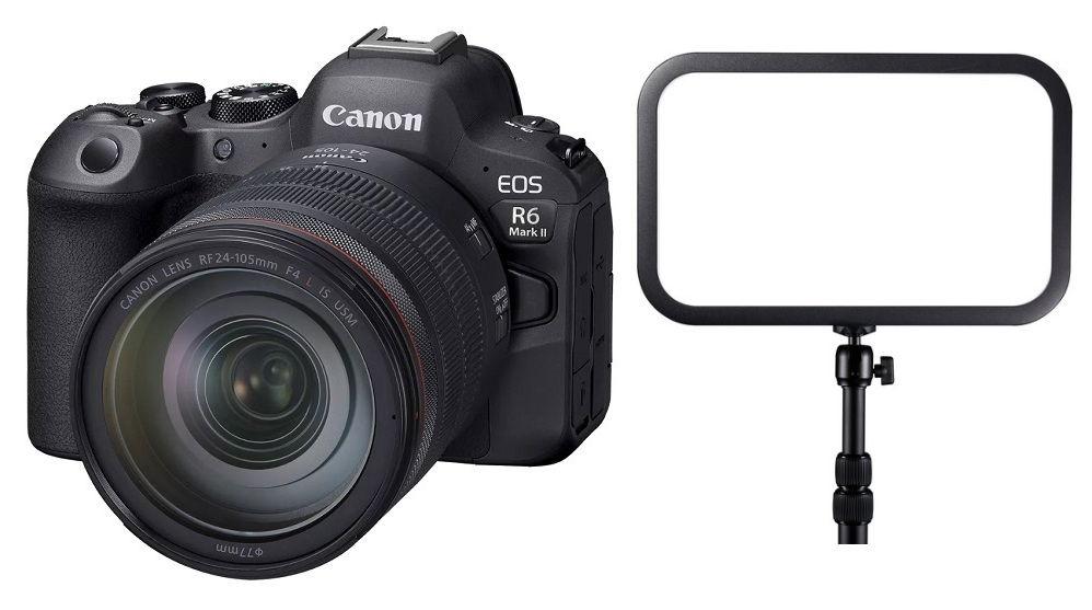 طقم عدسة Canon EOS R6 Mark II RF24-105mm + هدية مجانية مجموعة إضاءة LED للألعاب الإلكترونية من Godox ES45