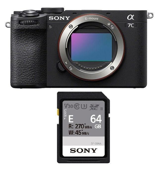 كاميرا سوني α7C II المدمجة ذات الإطار الكامل، ILCE-7CM2/B + هدية مجانية بطاقة ذاكرة Sony UHS-II SDXC سعة 64 جيجابايت من سلسلة E
