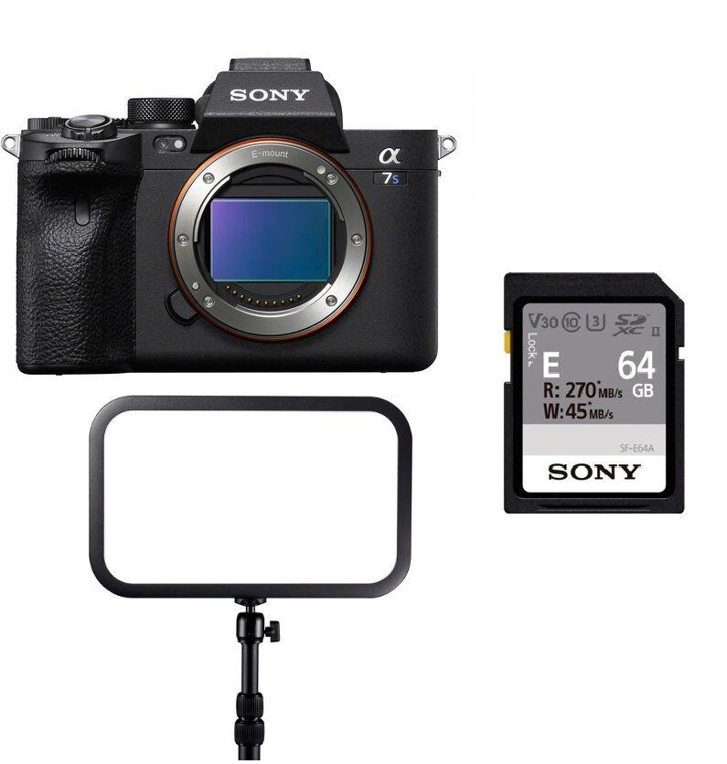 Sony Camera Alpha 7s III Camera Body Only ILCE-7SM3 + Free Gift Godox E-sports LED Light ES45 Kit, ES45-KIT + Sony 64 GB E Series UHS-II SDXC Memory Card, SF-E64