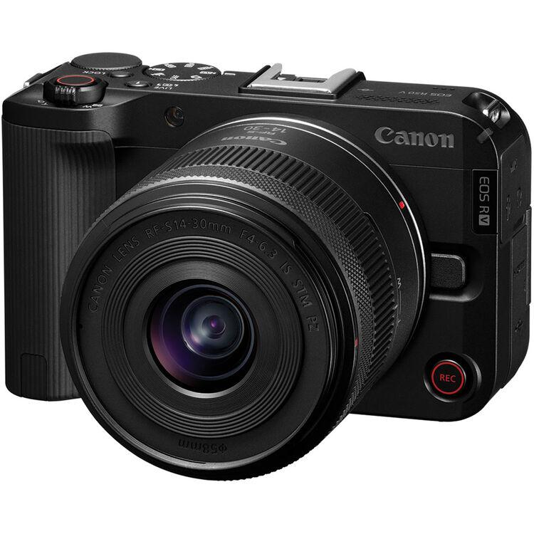 كاميرا كانون EOS R50 V بدون مرآة مع عدسة RF-S 14-30mm F4-6.3 IS STM PZ، تسجيل فيديو بدقة 4K بمعدل 60 إطارًا في الثانية، زر البث المباشر، ميزات تصوير عمودي سهلة الاستخدام، وعناصر تحكم قابلة للتخصيص