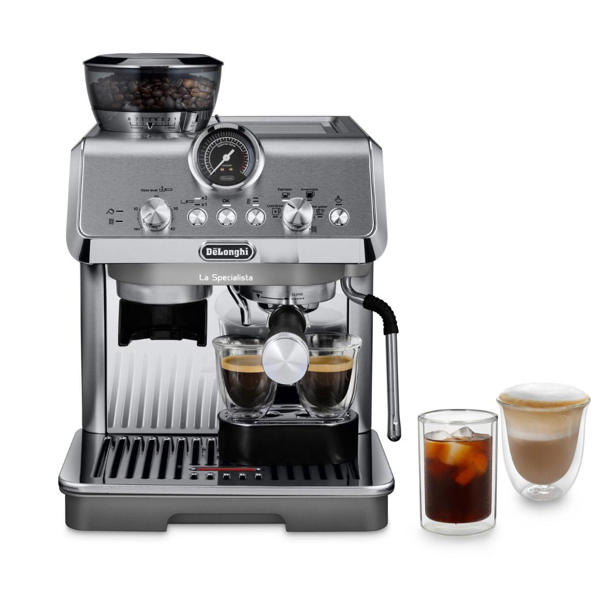 De'Longhi La Specialista Arte Evo Cold Brew Espresso Machine with Grinder Including Barista Kit, Cold Brew Function, 8 Grinding Levels, 15 Bar, 3 Temperatures, Milk Foam Nozzle, EC9255M, Titanium