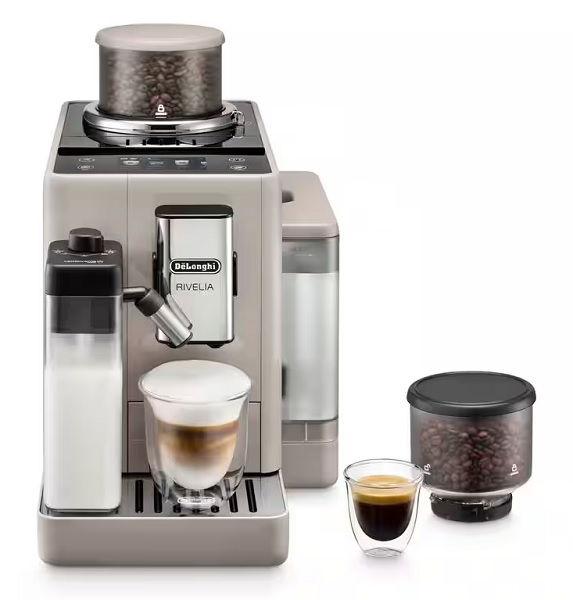 De'Longhi Rivelia, Fully Automatic Coffee Machine, Bean to Cup, with LatteCrema Hot, Automatic Milk Frother, Compact Size, 16 Recipes, 1450W, 1.4L, 19 Bar, Touch screen, EXAM440.55.BG, Beige