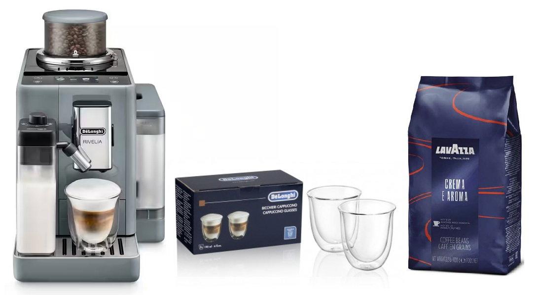 ديلونجي ريفيليا، ماكينة قهوة أوتوماتيكية بالكامل، من الحبوب إلى الكوب، مع لاتيه كريما ساخن، وخافق حليب أوتوماتيكي EXAM440.55.B + هدية مجانية حبوب لافاتزا كريما إي أروما 1 كيلو + مجموعة أكواب كابتشينو ديلونجي 190 مل