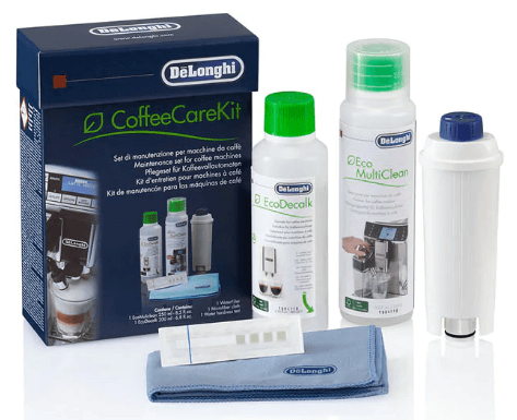 De'Longhi Coffee Care Kit, Maintenance Set for Coffee Machines with Water Filter, EcoDecalk, Eco MultiClean, Microfiber Cloth, Water Hardness Test, DLSC306