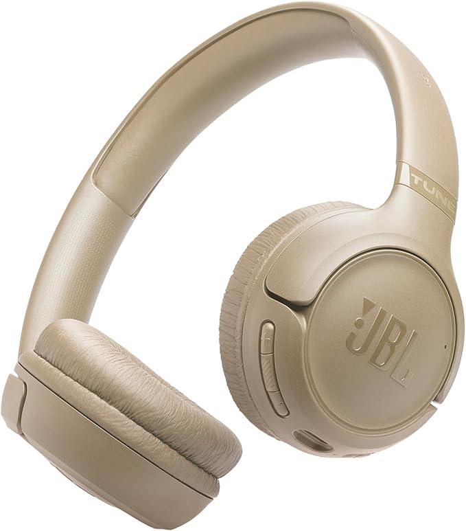 JBL Tune 530BT Wireless On-Ear Bluetooth Headphones with Pure Bass Sound, 76H Battery Life, Dual Beamforming Mics, Multi-Point Bluetooth 6.0, Foldable & Lightweight, T530BTBEGEU, Beige